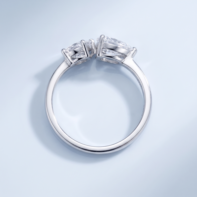14 Karaat Witgouden Toi et Moi Ring met Lab Diamanten 1,50 ct en 1,03 ct