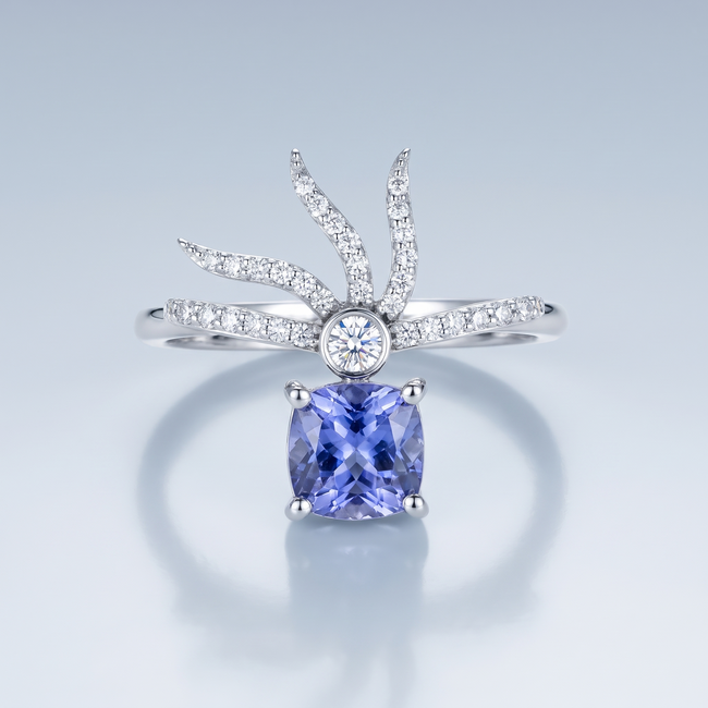 14 Karaat Witgouden Ring met Tanzaniet 1,30 ct en Diamant