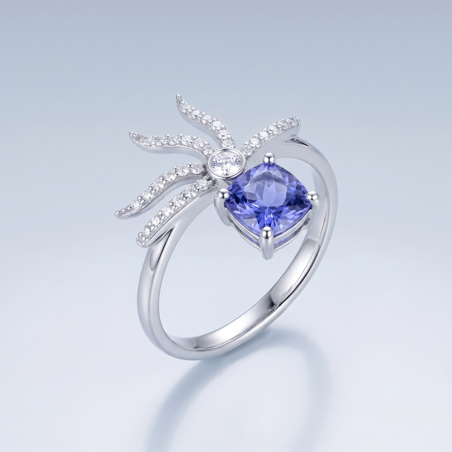14 Karaat Witgouden Ring met Tanzaniet 1,30 ct en Diamant