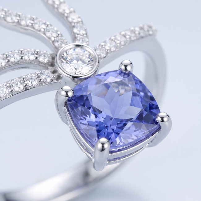 14 Karaat Witgouden Ring met Tanzaniet 1,30 ct en Diamant