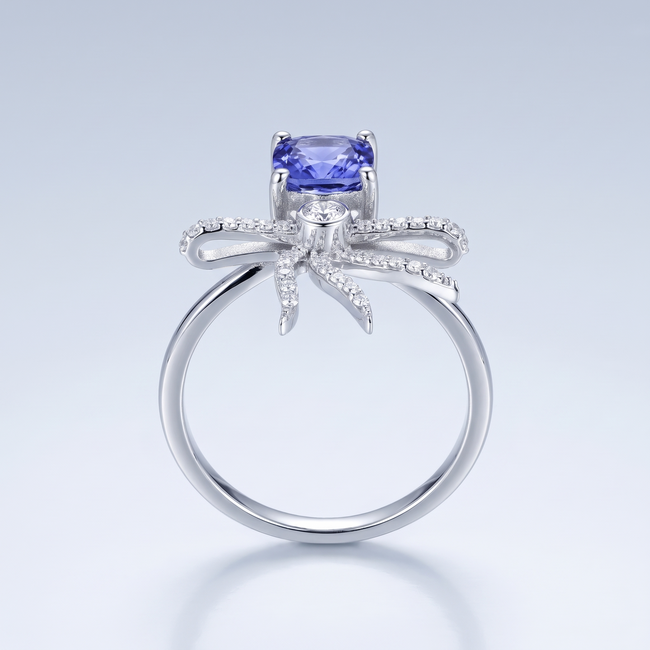 14 Karaat Witgouden Ring met Tanzaniet 1,30 ct en Diamant