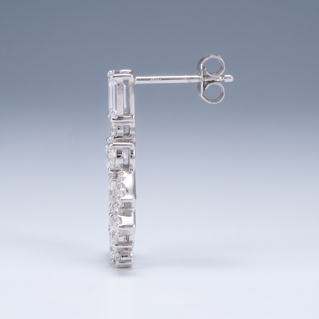 Lab Diamanten Oorhangers, Art Deco Waaiermotief met Baguette, Ovaal en Marquise Diamant