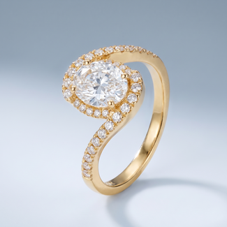 Gouden Verlovingsring Ovaal met Diamant Halo