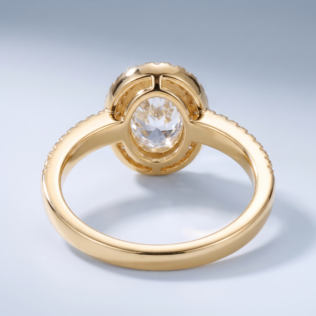 14 Karaat Gouden Verlovingsring met Ovale Diamant 1,51 ct en Halo