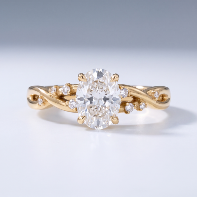 Gouden Verlovingsring maat 17 met Ovale Diamant 2,03 ct