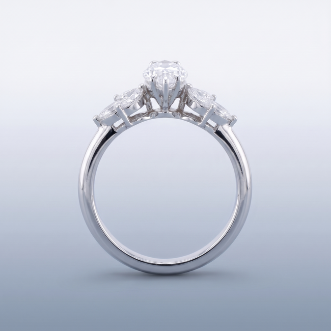 Witgouden Ring maat 17 1/4 met Marquise Lab Diamant 1,00 ct en Vleugelmotief