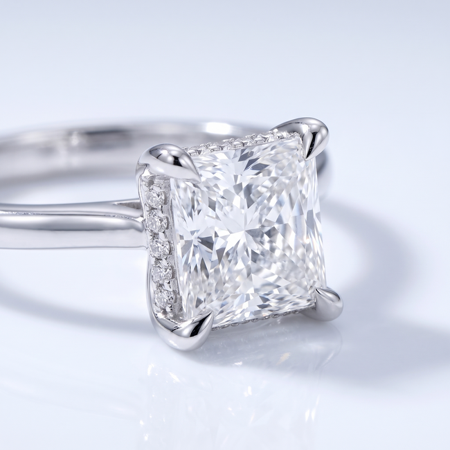 Witgouden Princess Cut Ring maat 17 met Verborgen Halo
