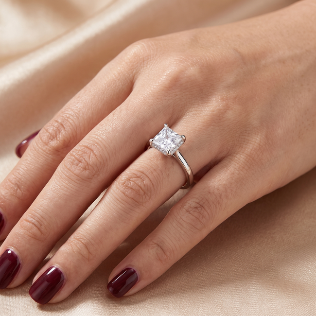 Witgouden Princess Cut Ring maat 17 met Verborgen Halo