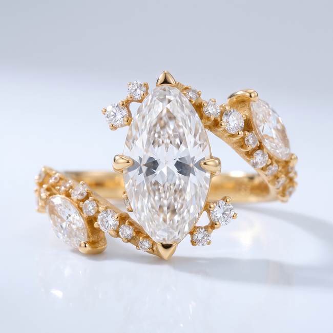 14 Karaat Gouden Open Ring maat 17 met 3 Marquise Lab Diamanten