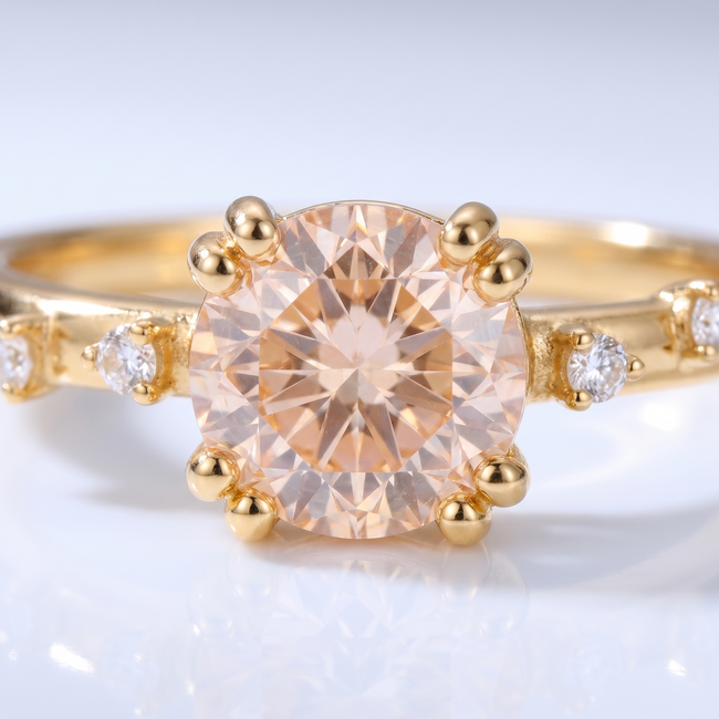 Solitaire Ring met Roze Lab Diamant en Accentdiamantjes