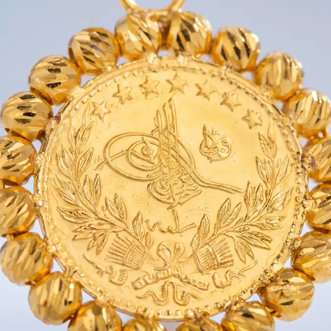 Gouden Hanger met Çeyrek Reşat Munt en Dorika Balletjes  22 Karaat Goud