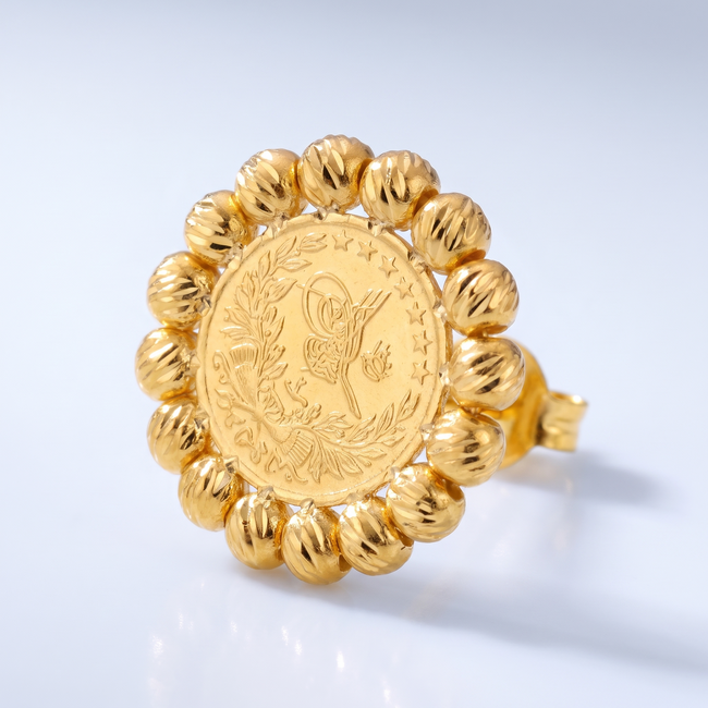 Mini Çeyrek Reşat Oorbellen met Dorika Rand 22 Karaat Goud, 15 mm