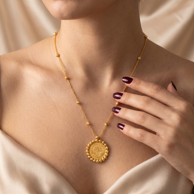 Gouden Ketting met Çeyrek Reşat Hanger en Dorika  22 Karaat Goud