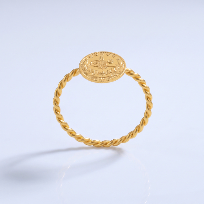 Mini Çeyrek Reşat Ring met Gedraaide Band  22 Karaat Goud