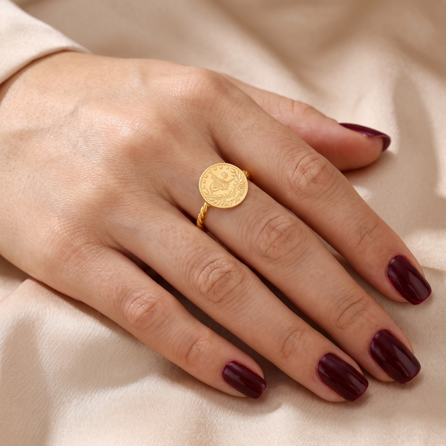 Mini Çeyrek Reşat Ring met Gedraaide Band  22 Karaat Goud