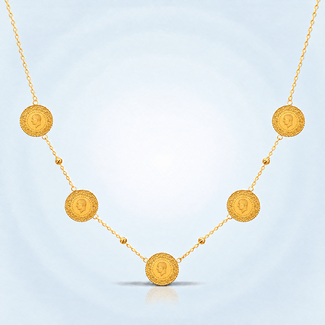 Gouden Ketting met 5 Ziynet Çeyrek Munten