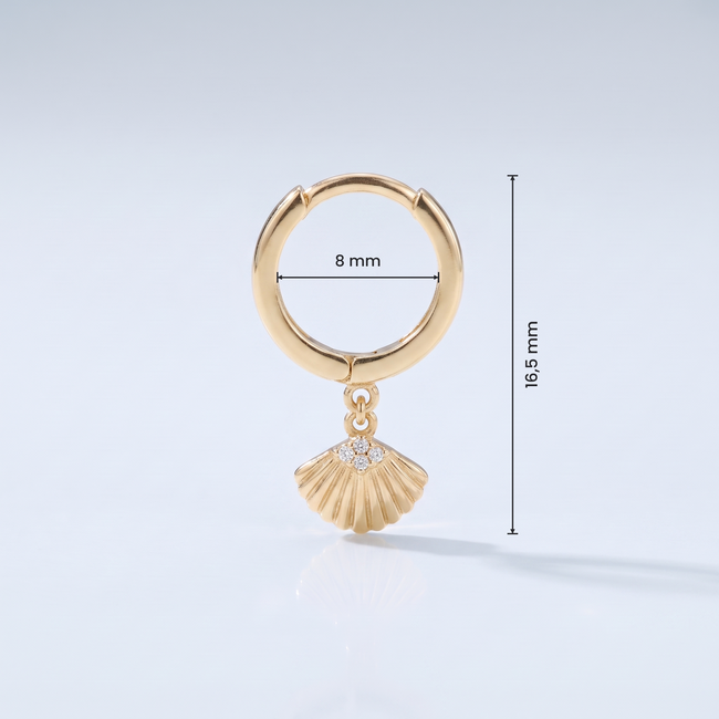 Gouden Creolen 14 Karaat met Zirkonia Schelp Hanger