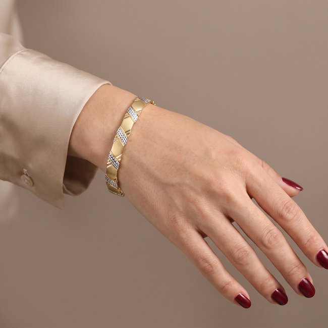 Gouden Schakelarmband Dames 14 Karaat Bicolor