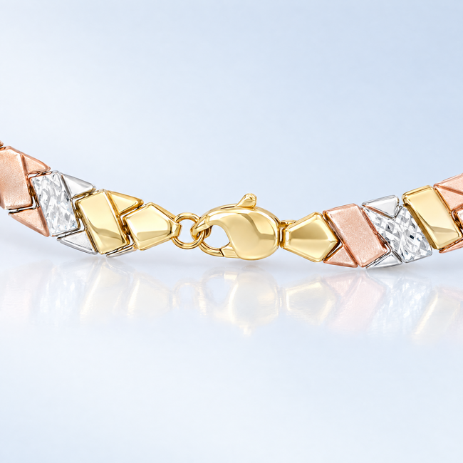 Tricolor Gouden Armband Dames 14 Karaat met Visgraatpatroon