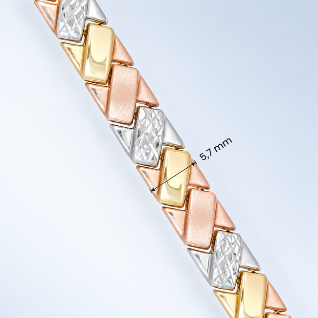 Tricolor Gouden Armband Dames 14 Karaat met Visgraatpatroon