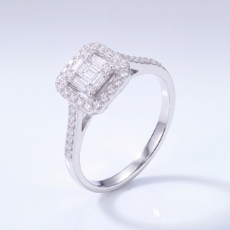 Halo Ring met Baguette Diamanten
