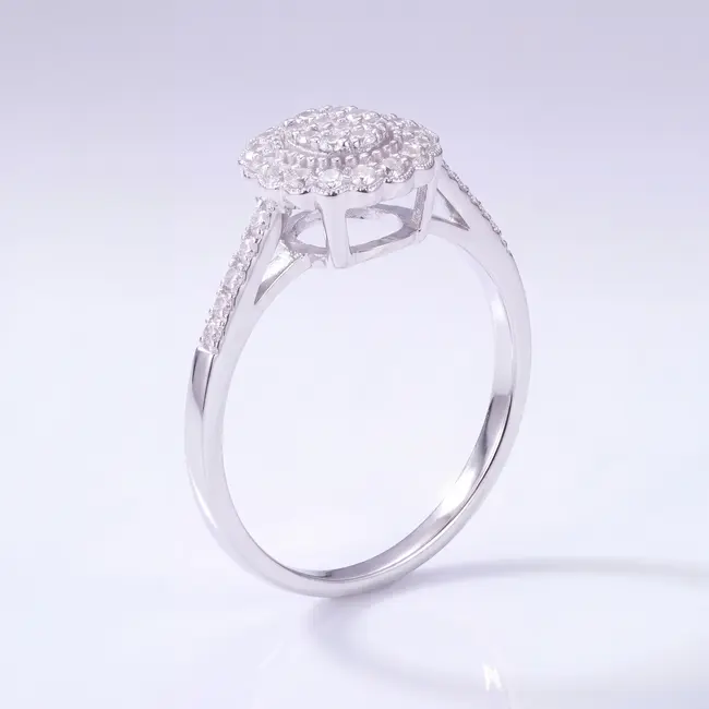 Ovale Cluster Ring met Diamant 0,18 ct 14 Karaat Witgoud