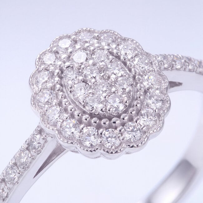 Ovale Cluster Ring met Diamant 0,18 ct 14 Karaat Witgoud