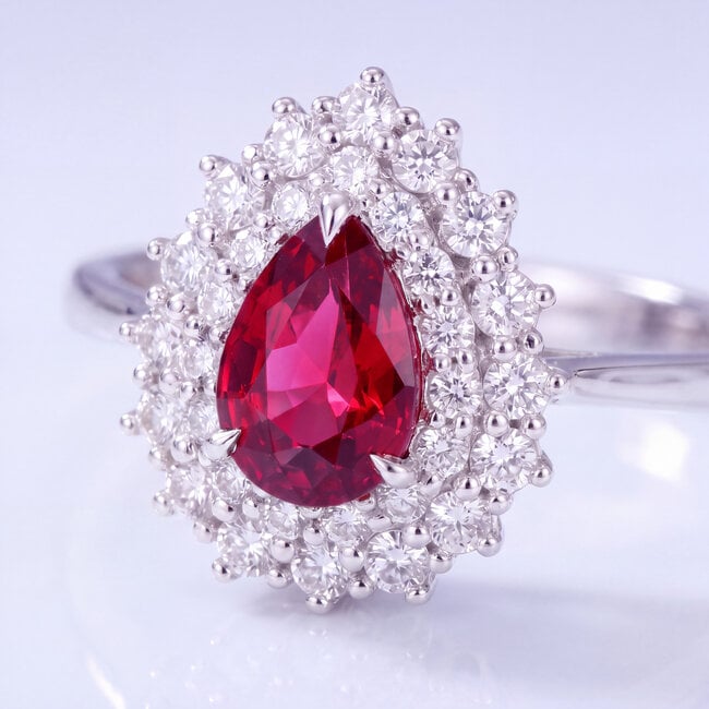 Robijn Ring met Diamant Halo 0,99 ct 14 Karaat Witgoud