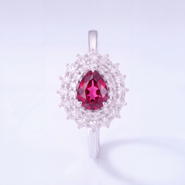 Robijn Ring met Diamant Halo 0,99 ct 14 Karaat Witgoud