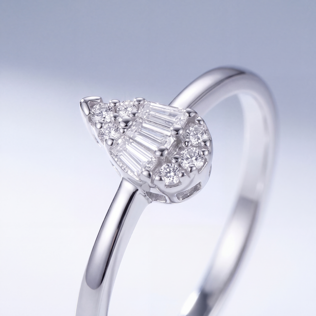 Druppel Ring met Diamant 0,06 ct 14 Karaat Witgoud