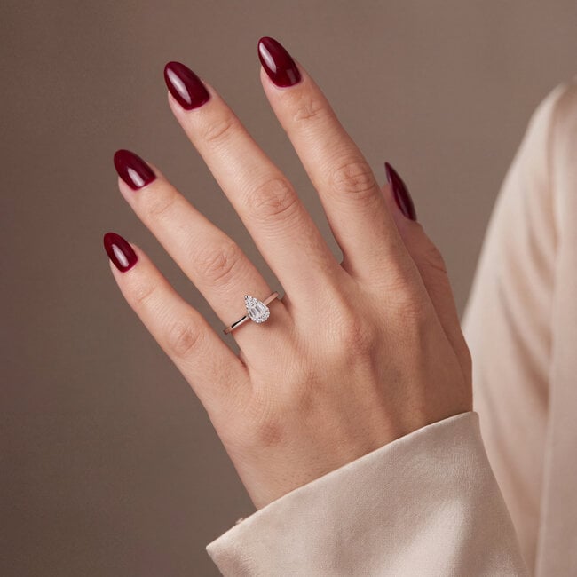 Druppel Ring met Diamant 0,06 ct 14 Karaat Witgoud