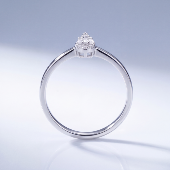 Druppel Ring met Diamant 0,06 ct 14 Karaat Witgoud