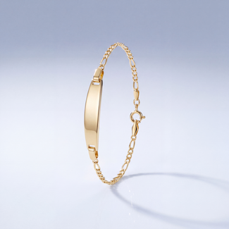 Gouden Baby Armband met Figaro Schakel en Naamplaatje