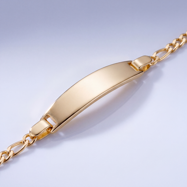 14 Karaat Gouden Baby Armband met Figaro Schakel en Gegraveerd Naamplaatje
