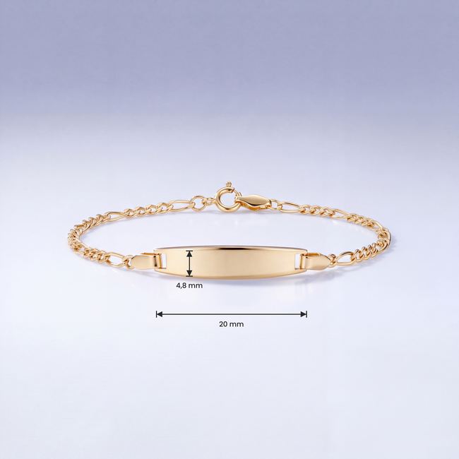 14 Karaat Gouden Baby Armband met Figaro Schakel en Gegraveerd Naamplaatje