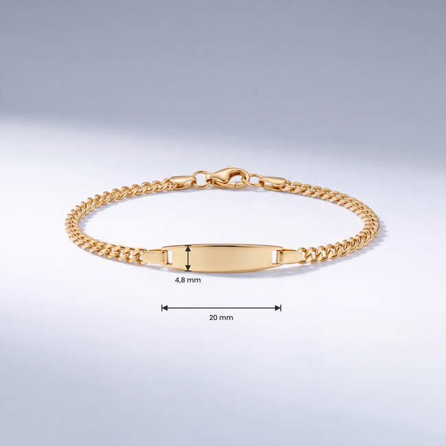 14 Karaat Gouden Baby Armband met Gourmetschakel en Gegraveerd Naamplaatje