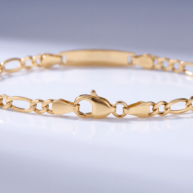 14 Karaat Gouden Figaro Armband met Gegraveerd Naamplaatje voor Kinderen