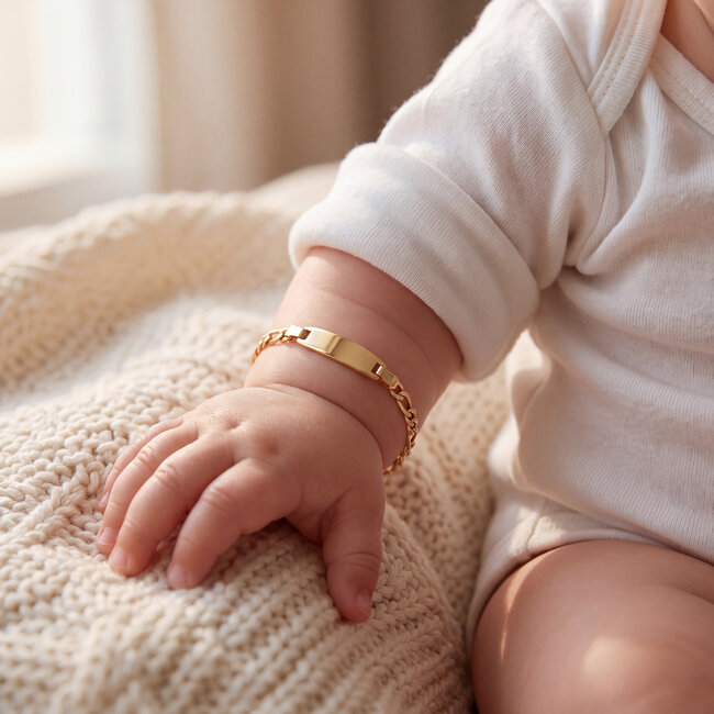 14 Karaat Gouden Figaro Armband met Gegraveerd Naamplaatje voor Kinderen