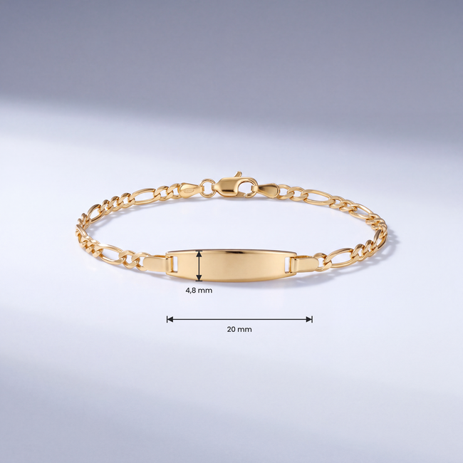 14 Karaat Gouden Figaro Armband met Gegraveerd Naamplaatje voor Kinderen