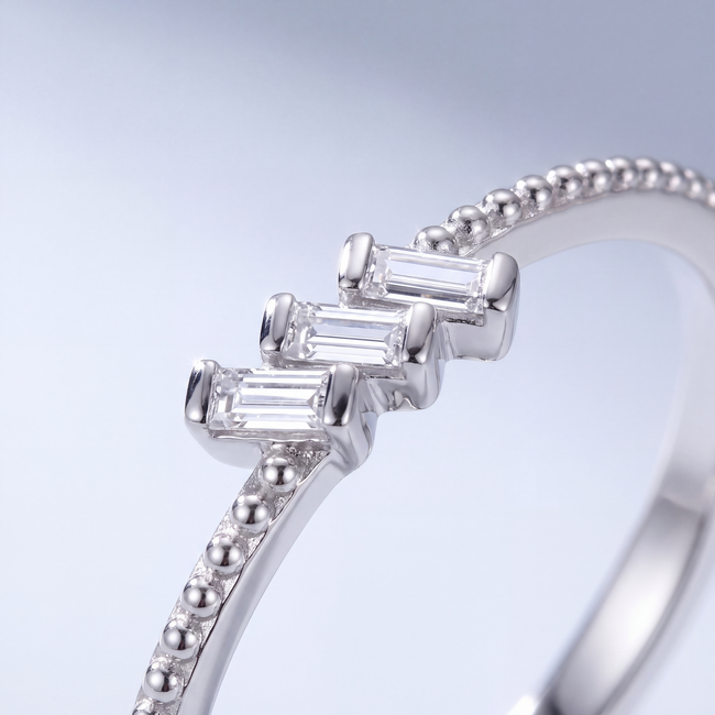 14 Karaat Baguette Ring Witgoud met Natuurlijke Diamanten