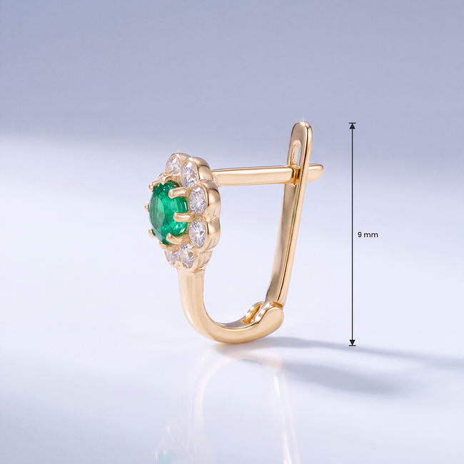 14 Karaat Gouden Bloem Oorbellen met Groene en Witte Zirkonia voor Kinderen