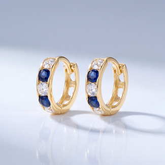 Gouden Oorringetjes met Blauwe Zirkonia
