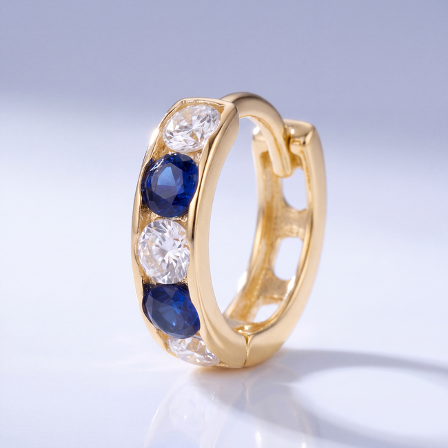 14 Karaat Blauwe Oorbellen Goud Creolen met Zirkonia voor Kinderen