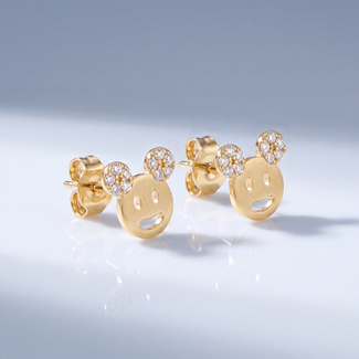 Gouden Smiley Oorbellen met Zirkonia