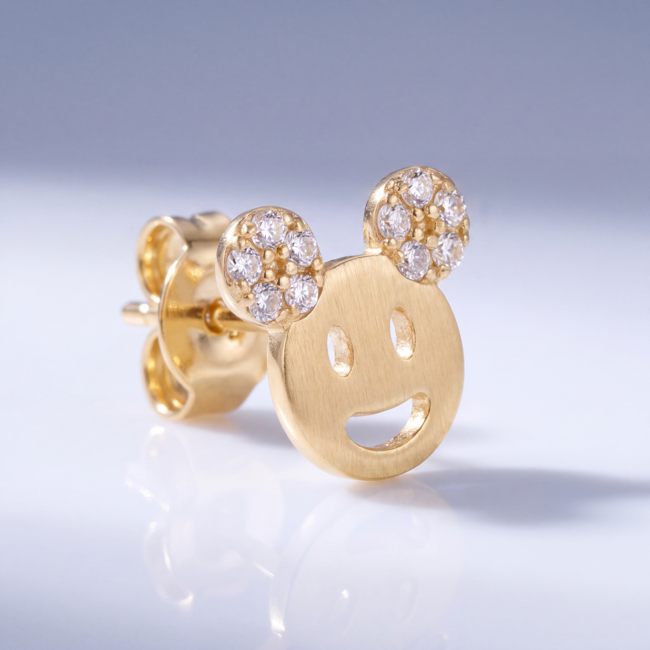 14 Karaat Gouden Smiley Oorbellen met Zirkonia Strikje
