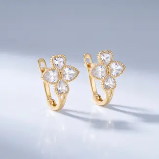 Gouden Klaver Oorbellen met Zirkonia