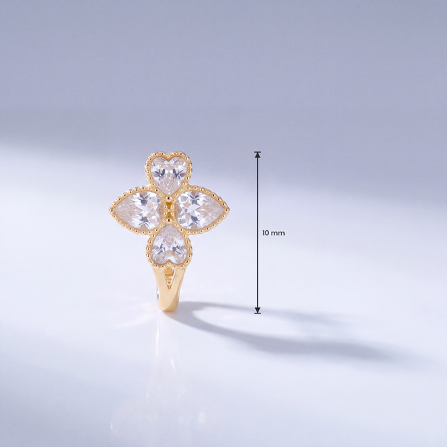 14 Karaat Gouden Klaver Oorbellen met Witte Zirkonia