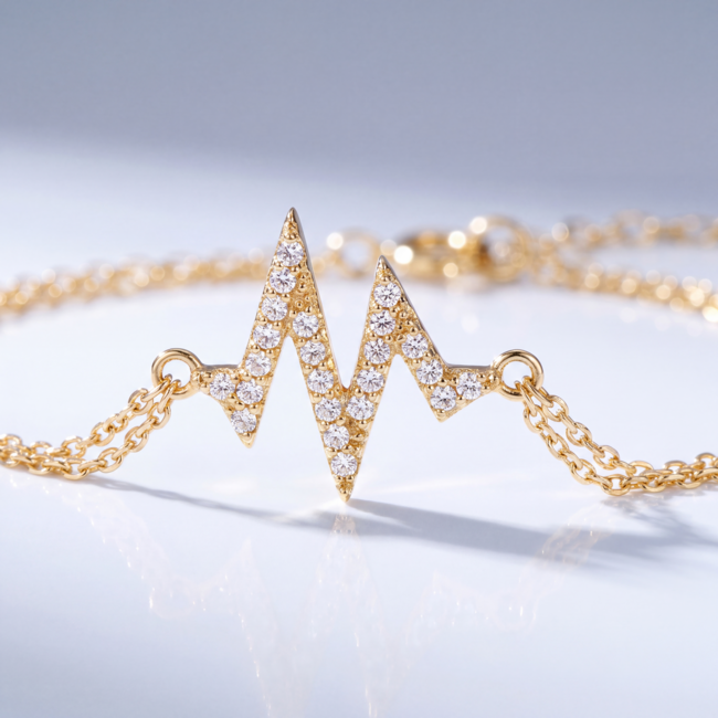 14 Karaat Gouden Dubbele Armband met Bliksem Hanger