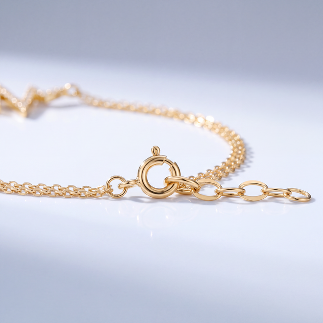 14 Karaat Gouden Dubbele Armband met Bliksem Hanger