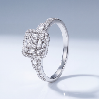 Witgouden Cluster Ring met Diamant